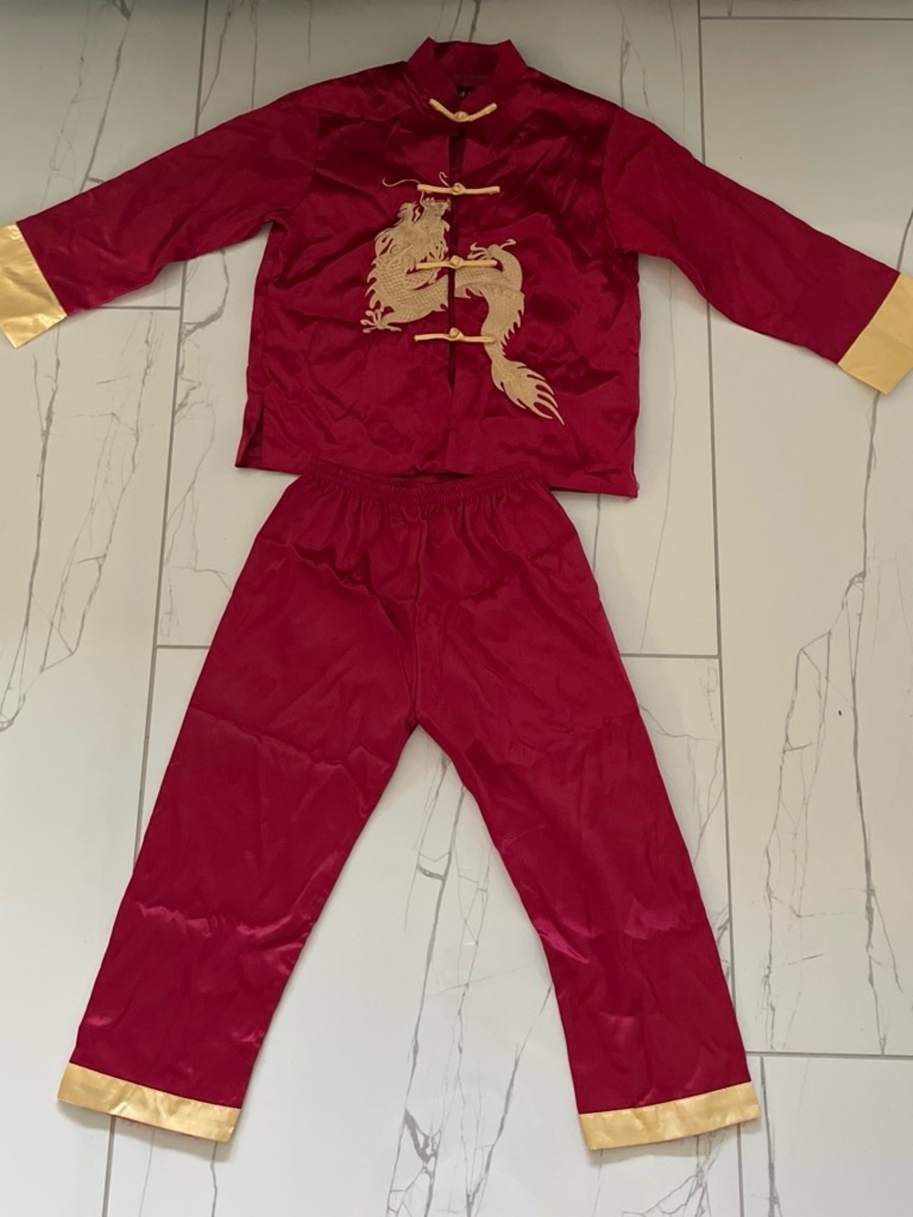Kids Red Dragon Theater Costume with Gold Trim